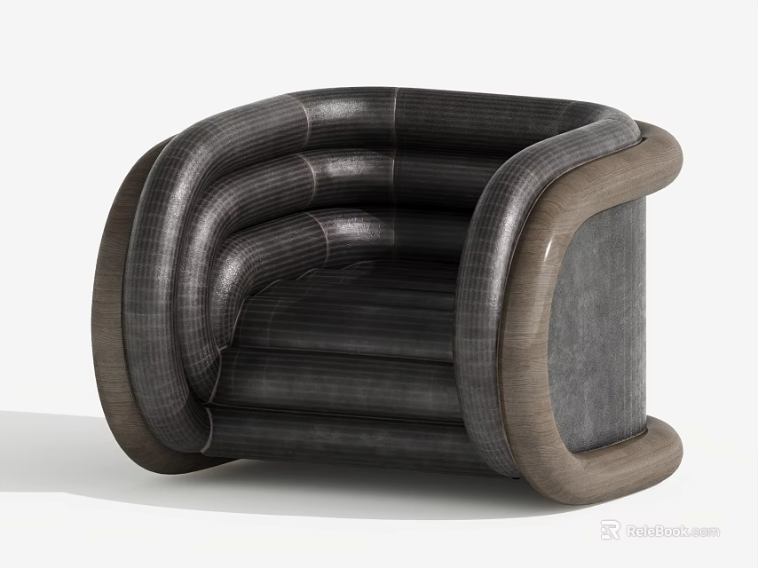 Modern Single Sofa with Leather Fabric Upholstery Curved Armrests Comfortable Living Room Furniture 3d model 