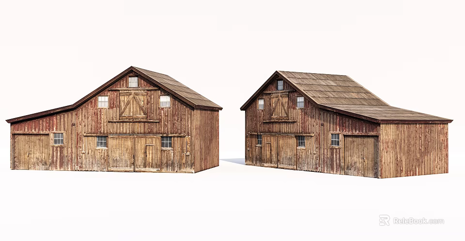 Wooden Barn Style Rural Self Built House With Gabled Roof And Windows 3d model 