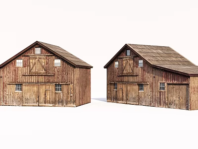 Wooden Barn Style Rural Self Built House With Gabled Roof And Windows 3d model