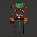 Vintage Functional Mobile Bakery Cart With Striped Awning Baguettes Bread Loaves And Flower Pots