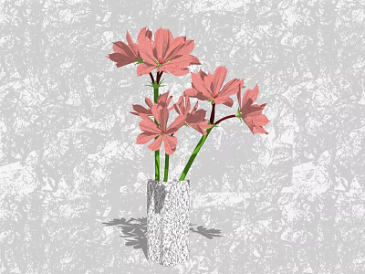 Pink Blooming Flowers In Textured White Vase On Gray Textured Background 3d model