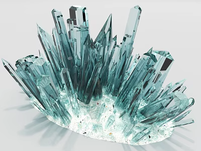 Natural Transparent Blue Crystal Art Installation With Spike Shaped Growth And White Base 3d model