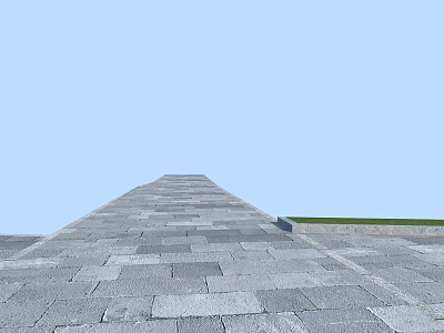 Stone Paved Road Infrastructure Stretching Into Distance With Clear Blue Sky And Green Grass 3d model