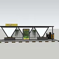 Modern Public Transport Shelter Design With Yellow Sign Advertisement And Seats