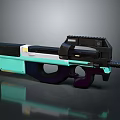 Futuristic Weapon Design With Teal Purple Black Sleek Structure And Reflective Surface