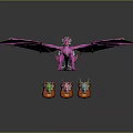 Vibrant Pink Flying Dragon with Large Wings and Small Colorful Baby Dragons