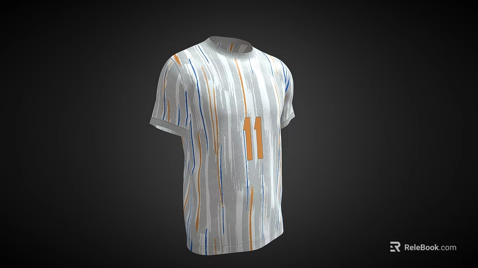 White Sports T-Shirt With Colorful Stripes And Number Eleven Design 3d model 