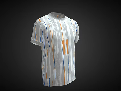 White Sports T-Shirt With Colorful Stripes And Number Eleven Design 3d model
