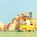 Yellow Car Rooftop Carrying Camping Gear for Outdoor Travel Adventure With Scenic Mountain Background