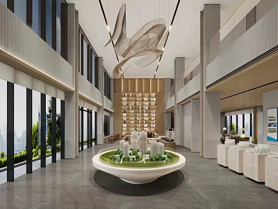 Modern Luxury Sales Office Interior With Real Estate Sand Table And Large Floor Windows 3d model