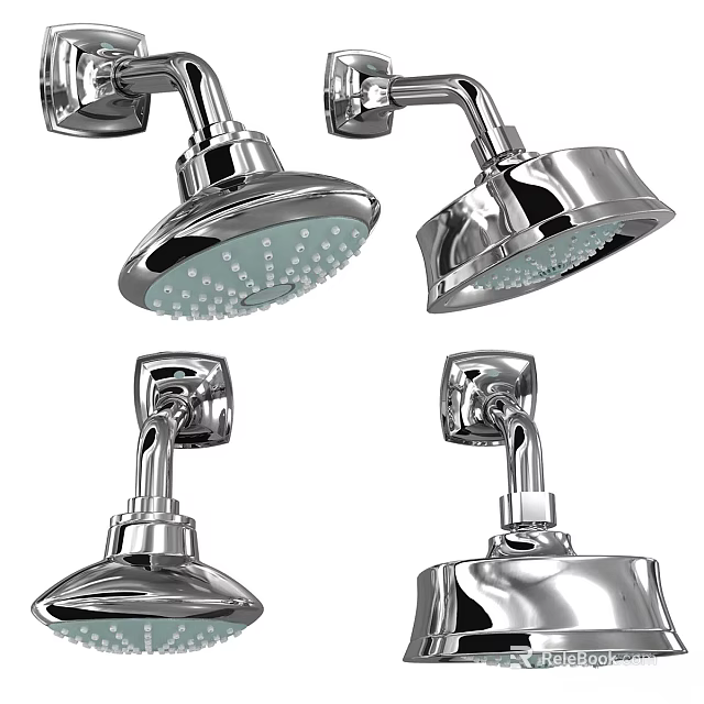 Modern Shower Faucet Models With Chrome Plated Finish And Various Spray Head Designs 3d model 