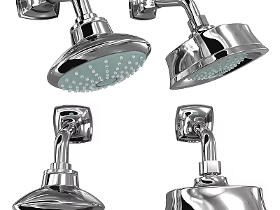 Modern Shower Faucet Models With Chrome Plated Finish And Various Spray Head Designs 3d model