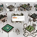 Various Styles Mahjong Tables With Accompanying Chairs And Side Tables