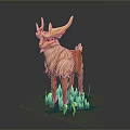 Vibrant Orange Horned Mythical Creature with Long Fluffy Mane Standing on Green Grass Base