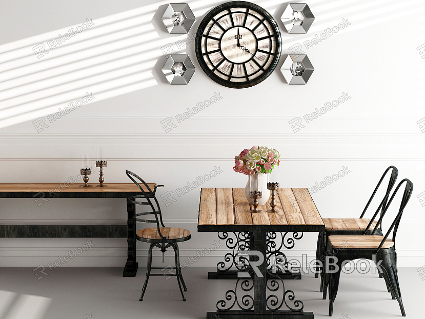 Industrial LOFT Dining Table and Chair Combination Dining Table and Chair Side Cabinet Combination model