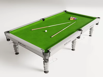 Brunswick Billiard Table With Green Felt Surface Silver Frame Cue Sticks And Balls 3d model