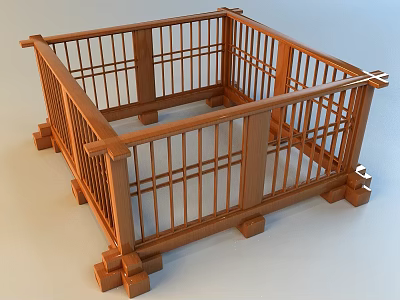 Square Wooden Fence Structure With Railing Design And Support Posts 3d model