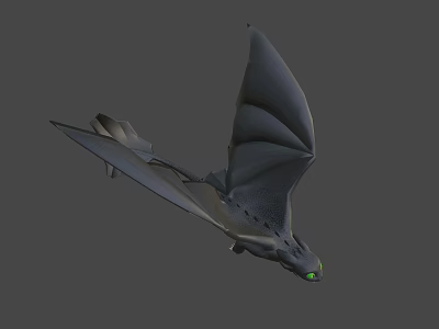Flying Black Dragon Character With Green Eyes And Large Wings In Game And Movie 3d model