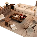 Modern Living Room Sofa Coffee Table Set With Woven Armchairs And Wooden Side Tables