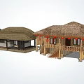 Traditional Rural Houses Featuring Thatched Roofs Wooden Frames And Open Verandas