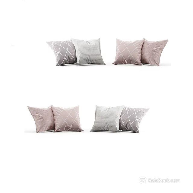 Elegant Soft Light Pink And Gray Diamond Pattern Decorative Pillows For Sofa Decor 3d model