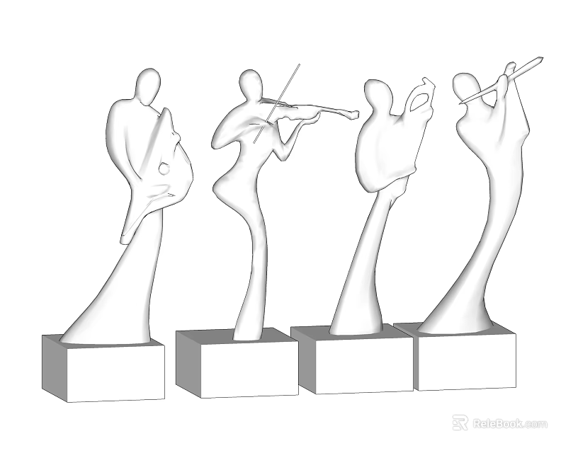 Ornamental Human Figure Figurine Set With Musical Playing Poses And Square Base 3d model 