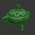 Ancient Chinese Bronze Censer With Carved Lid Animal Handles And Three Legs
