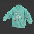 Bugs Bunny Themed Gray Fluffy Sweater With Red Heart Patterns And Graphic Design 3d model