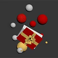 Household Living Supplies Red Gift Box With Gold Ribbon And Decorative Balls
