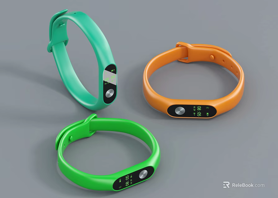 Digital Clock Display on Colorful Smart Wristbands with LCD Screens 3d model