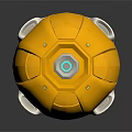 Yellow And White Tech Sphere With Glowing Center And Geometric Surface Design 3d model