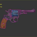 Vintage Revolver With Orange Wooden Grip And Shiny Metal Body Details