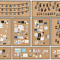 Corkboards Covered with Various Pinned Notes Cards and Tags
