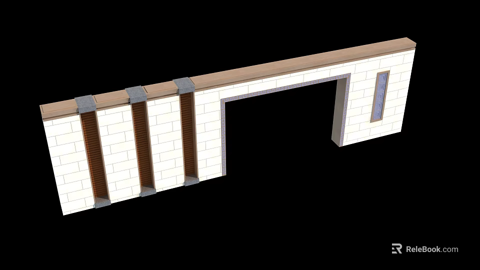 Feature Wall Design With White Brick Vertical Strips And Small Window 3d model