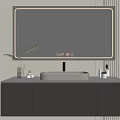 Modern Minimalist Bathroom Vanity Cabinet With Gray Countertop Round Sink And Wall Mirror
