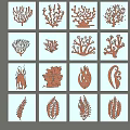 Nature Inspired Decorative Ornament Set With Coral Leaves Shell And Fern Shaped Pieces