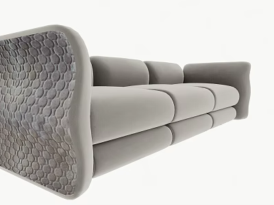 Gray Three Seater Sofa With Modern Design And Hexagonal Patterned Arms 3d model