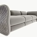 Gray Three Seater Sofa With Modern Design And Hexagonal Patterned Arms 3d model