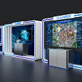 Modern Exhibition Island With Multiple Digital Screens And Data Displays 3d model