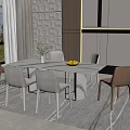 Modern Dining Table Set White Top with Light Gray Brown Chairs Fruit Vase Window View 3d model