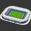 Fitness Sports Stadium With Blue Seats White Design And Green Football Pitch