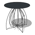 Modern Minimalist Dining Table With Gray Round Tabletop And Black Wire Metal Legs