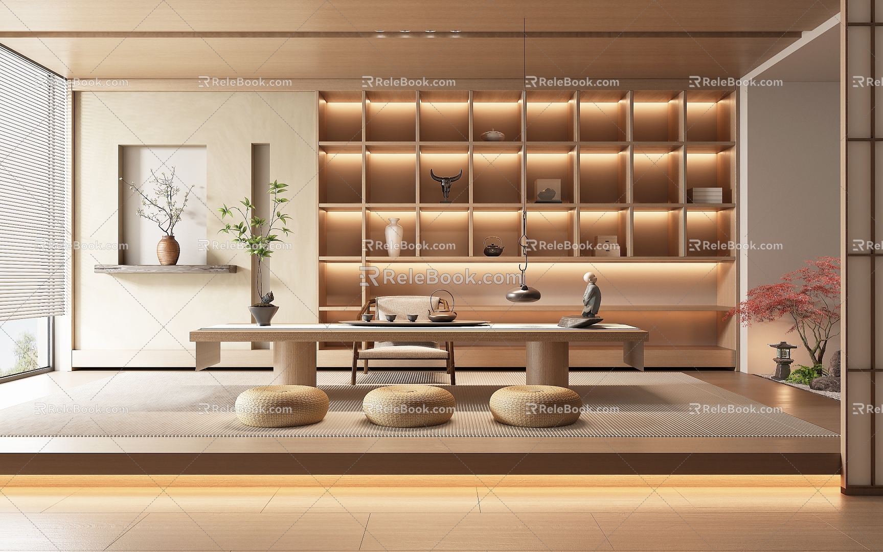 New Chinese Tea Room Tatami Tea Room Tea Room Cabinet Tea Table and Chair Futon Tea Set 3d model