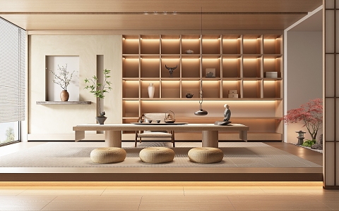 New Chinese Tea Room Tatami Tea Room Tea Room Cabinet Tea Table and Chair Futon Tea Set 3d model