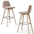 Modern Bar Stools With Light Pink Upholstered Seat Wooden Legs And Black Crossbar