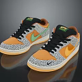 Stylish Casual Sneakers with Orange Green Black Color Block Leopard Print Pattern and Nike Logo