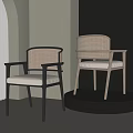 Modern Leisure Chairs With Rattan Backrest And Cushioned Seat In Black And Light Wood Frames