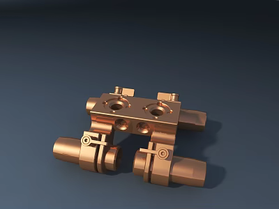 Mechanical Metal Component In Copper Color With Holes And Connecting Joints 3d model