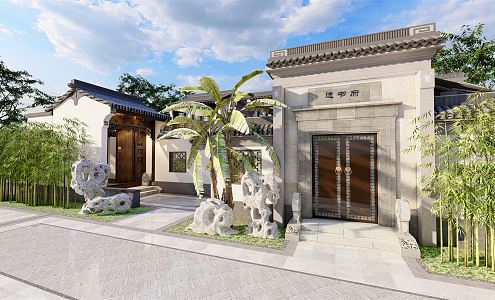 Chinese style double-family villa residence 3d model