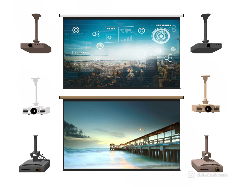 Projection Monitoring System With Projectors And Screens For Security Surveillance 3d model 